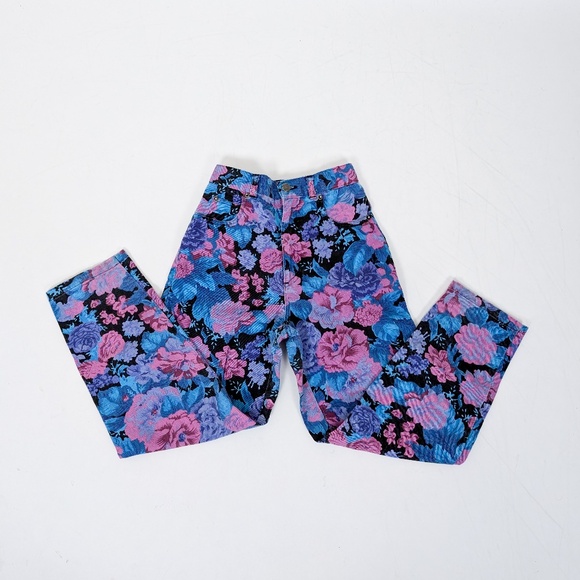 90’s Floral Jeans High Waisted Rise Straight Leg Teen Youth - Picture 1 of 6